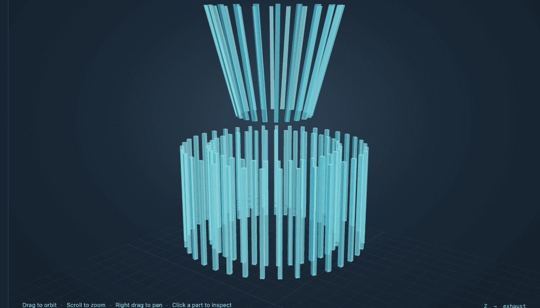CAD view isolating the proposed cooling passages